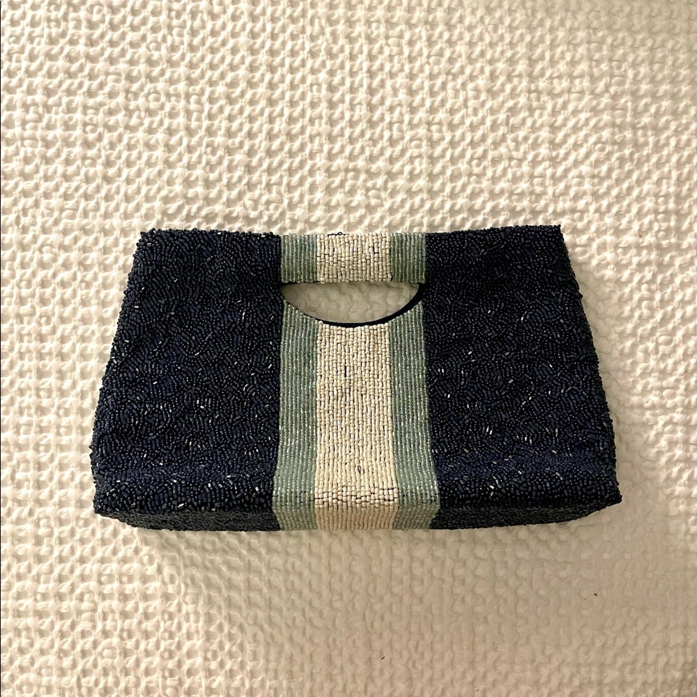 Tiana Navy Striped Beaded Clutch - From Tuckernuck
